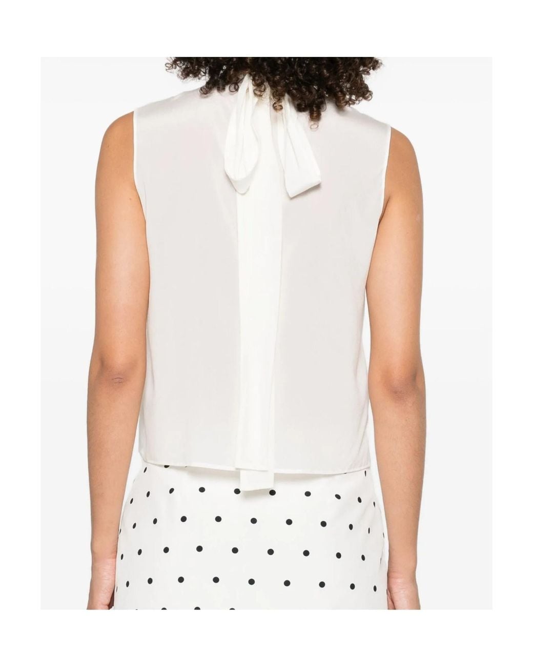 Mazzarelli White Sleeveless Mock-Neck Top
