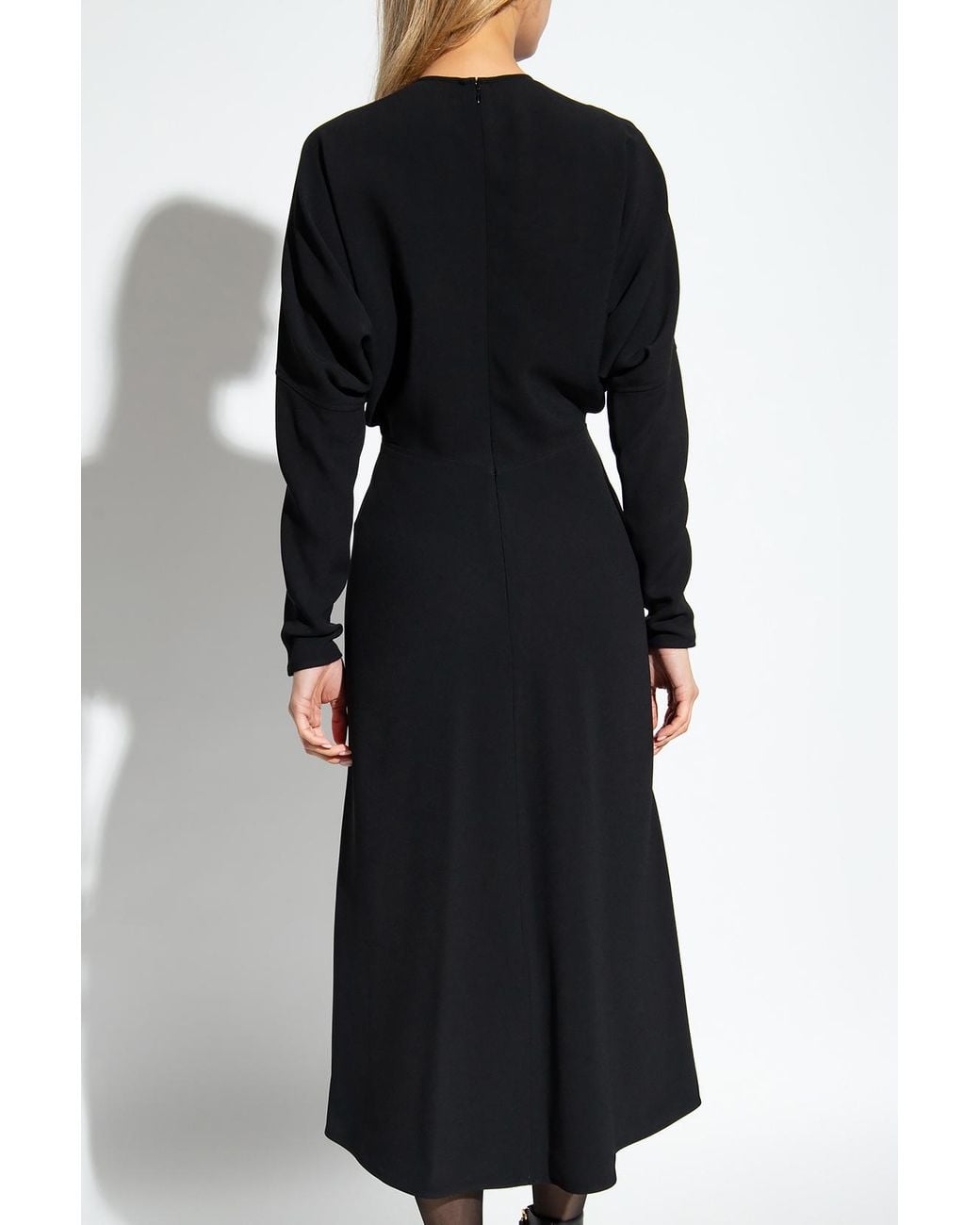 Victoria Beckham Black Dolman-Sleeves Cady-Texture Midi Dress