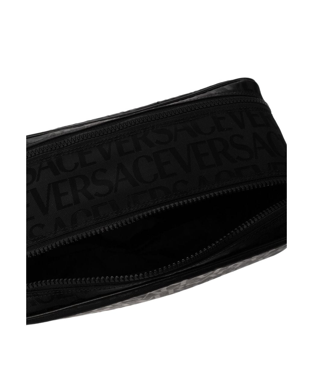 Versace Black Logo Printed Zipped Wash Bag for men
