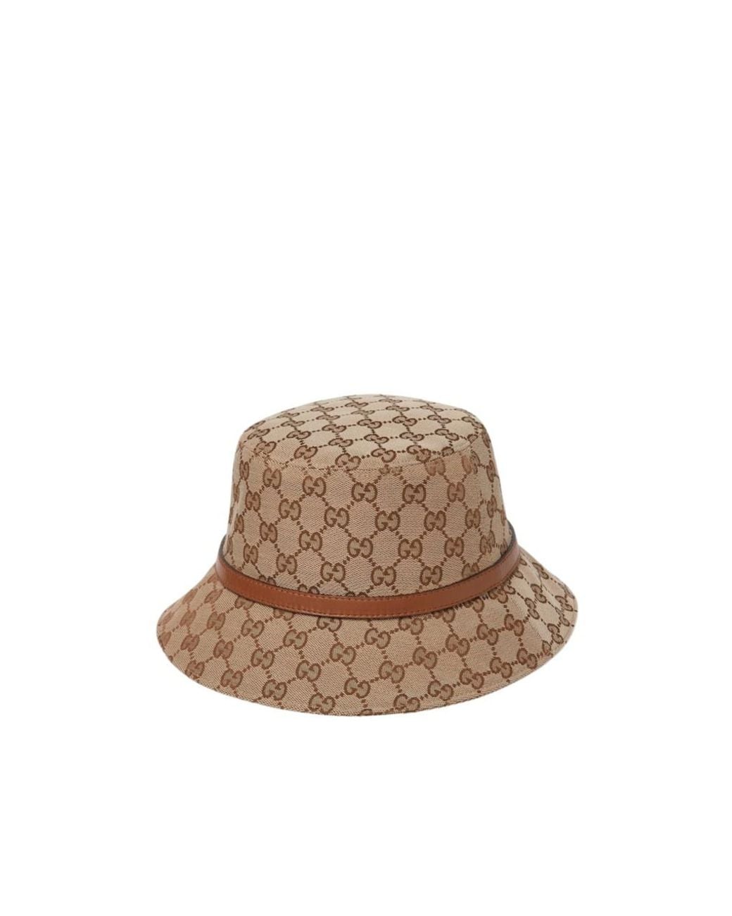 Gucci Brown Logo Plaque Monogrammed Bucket Hat