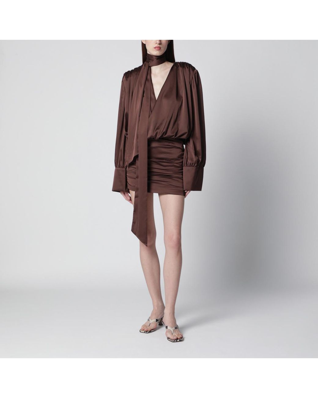 ROTATE BIRGER CHRISTENSEN Brown Chiffon V-Neck Dress