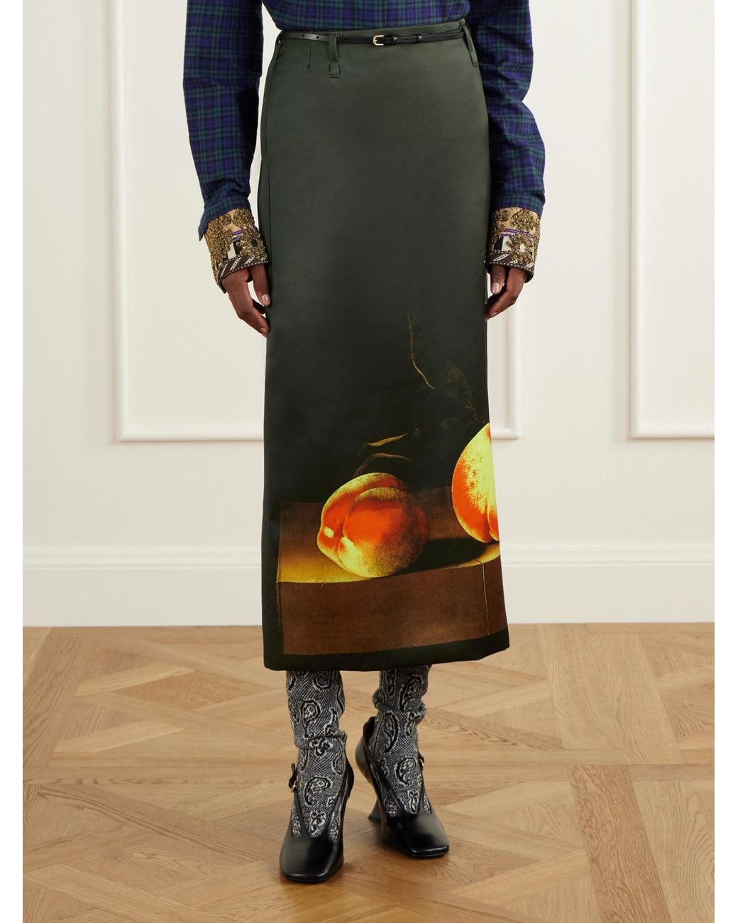 Dries Van Noten Black Long Printed Skirt