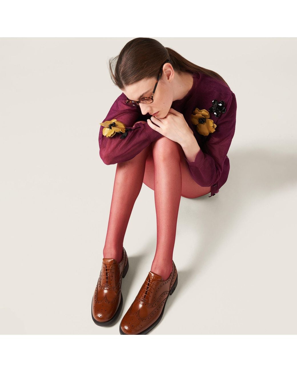 Miu Miu Brown Church's X Brushed Leather Oxford Brogue Shoes