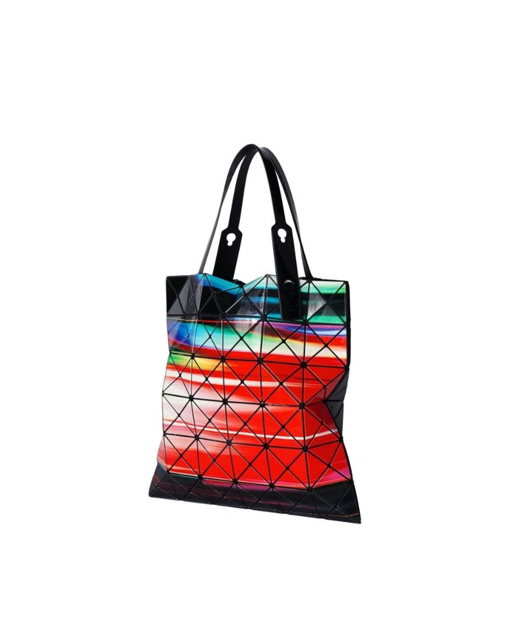 Issey Miyake Red Warp Geometric-Panel Tote Bag