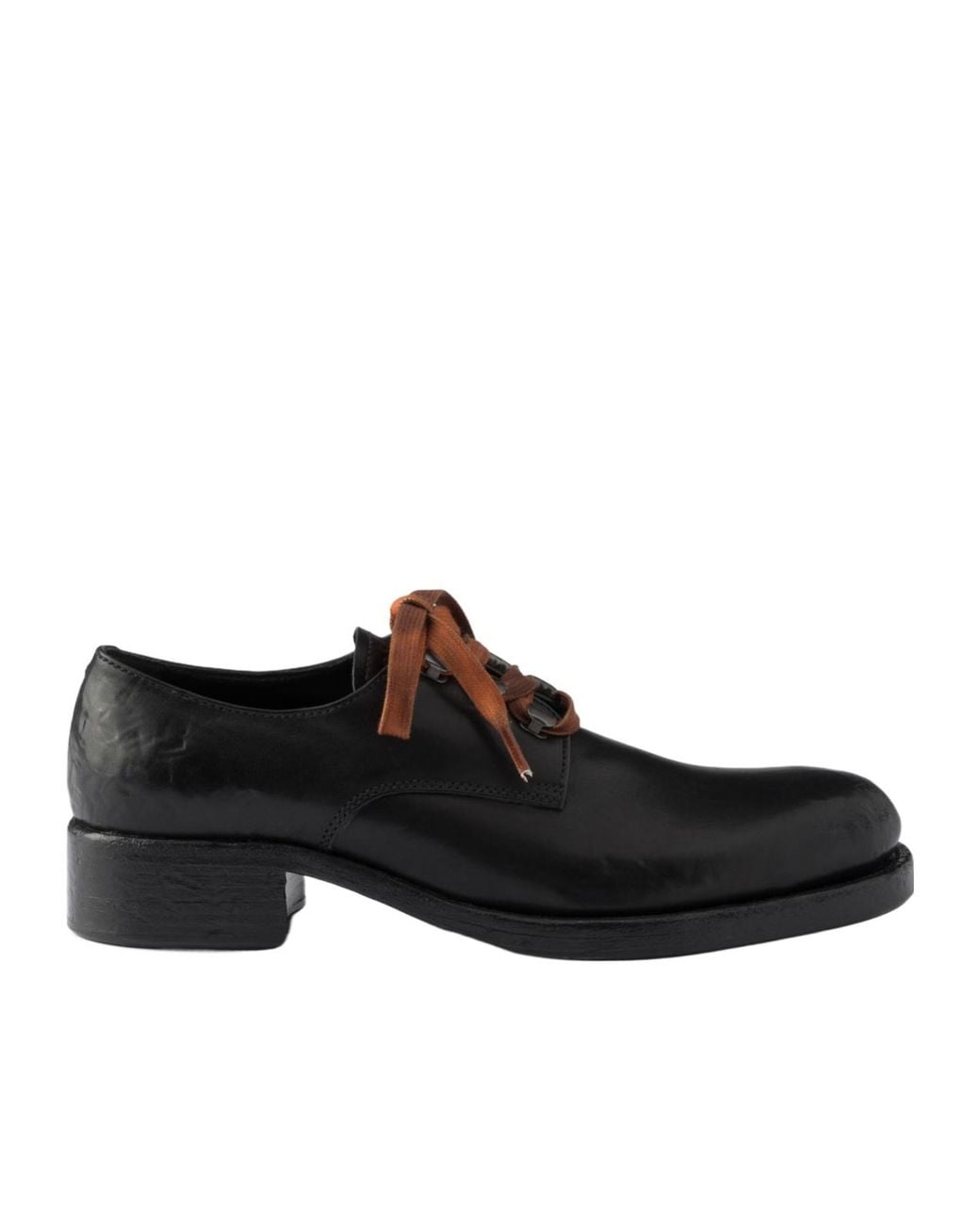 Prada Black Antiqued Leather Lace-Up Shoes