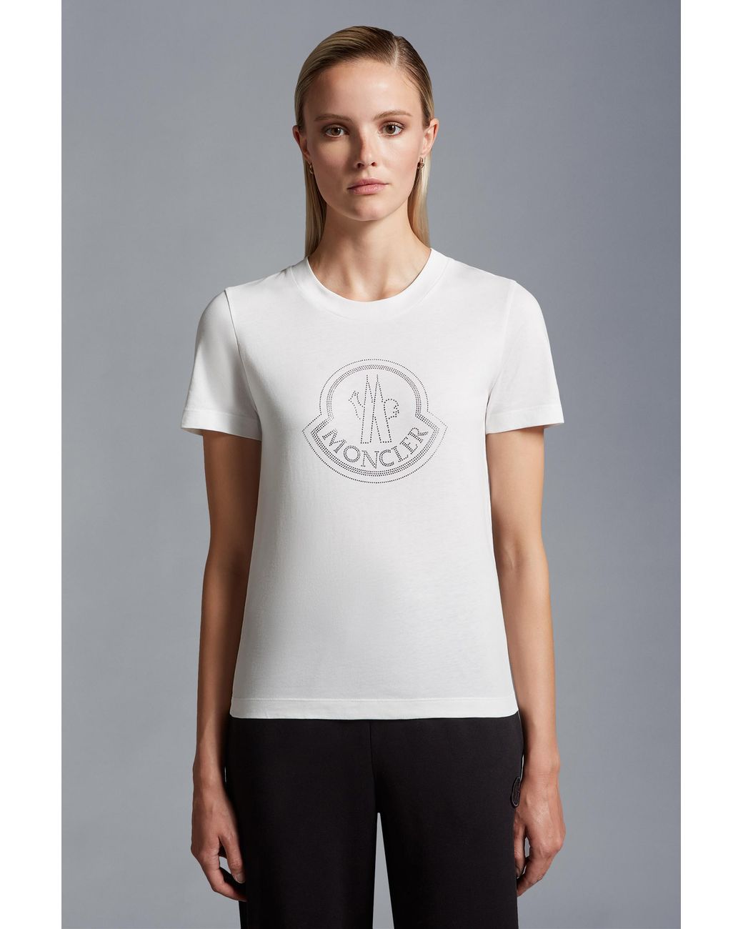Moncler White Logo Embellished Crewneck T-Shirt