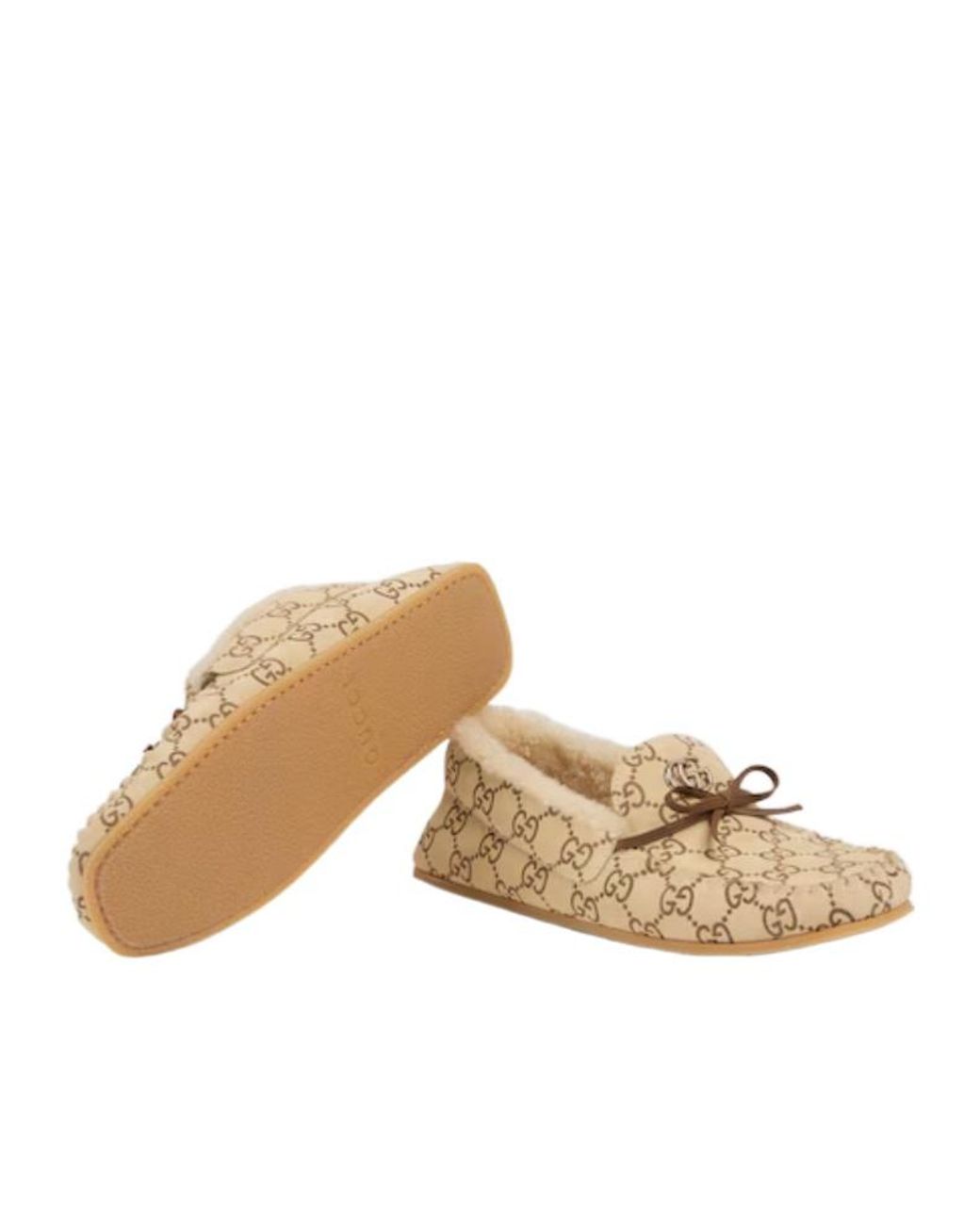 Gucci Natural Driver Loafer With Merino Wool Lining, Size 34 It