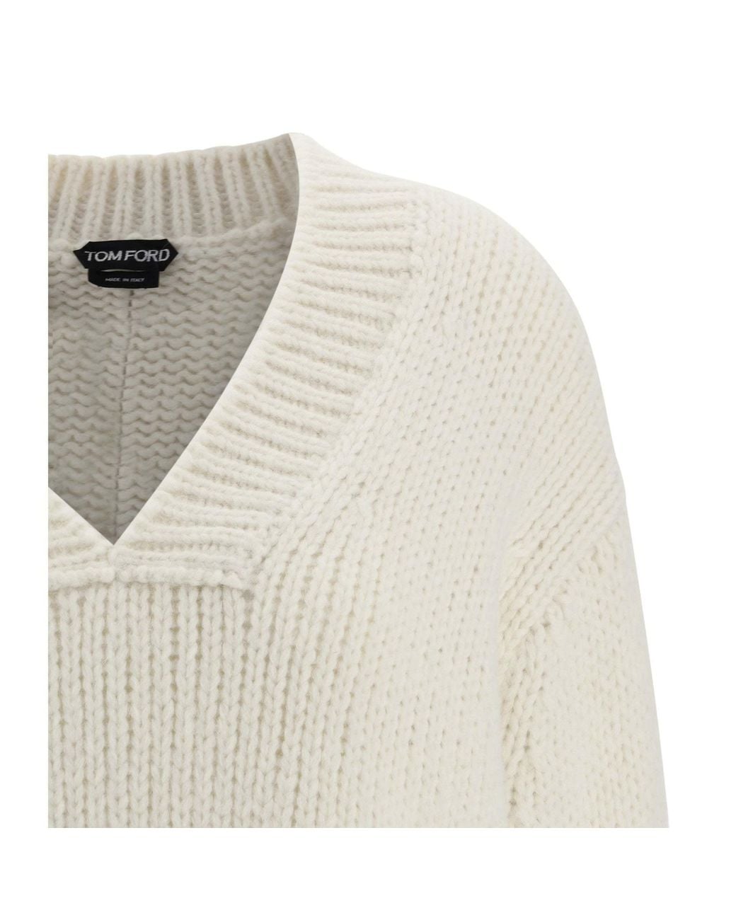 Tom Ford White V-Neck Chunky-Knit Jumper