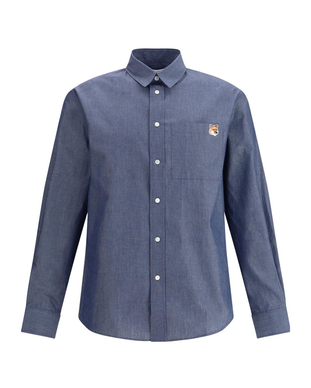 Maison Kitsuné Blue Maison Kitsuné Fox Head Patch Buttoned Shirt for men