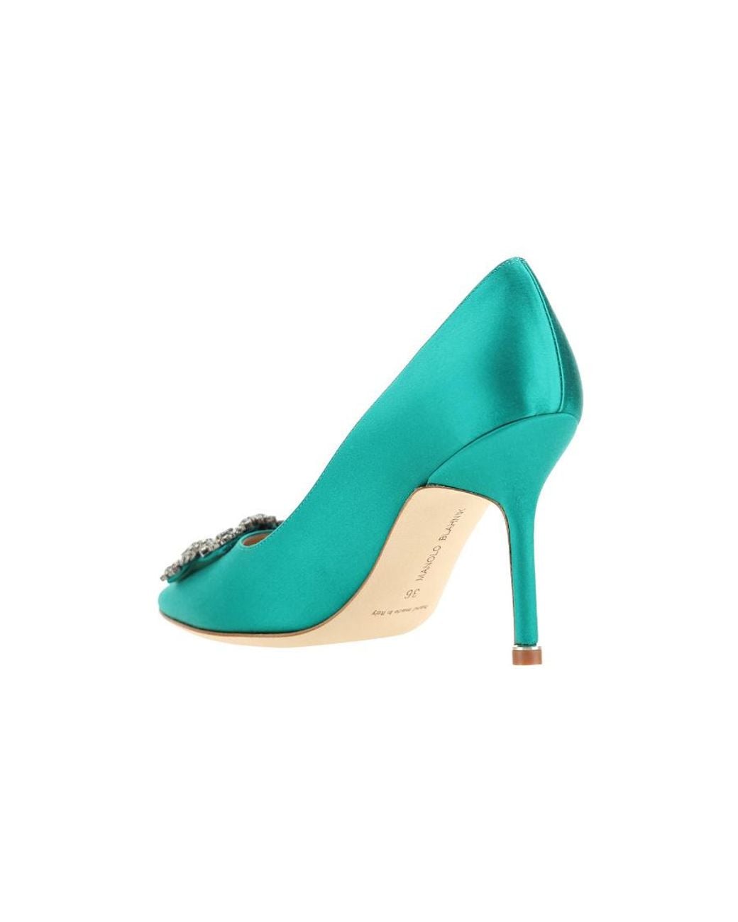 Manolo Blahnik Green Crystal Inlaid Pointed High Heels