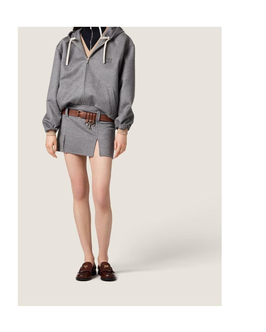 Miu Miu Black Double Cashmere And Wool Hoodie Jacket