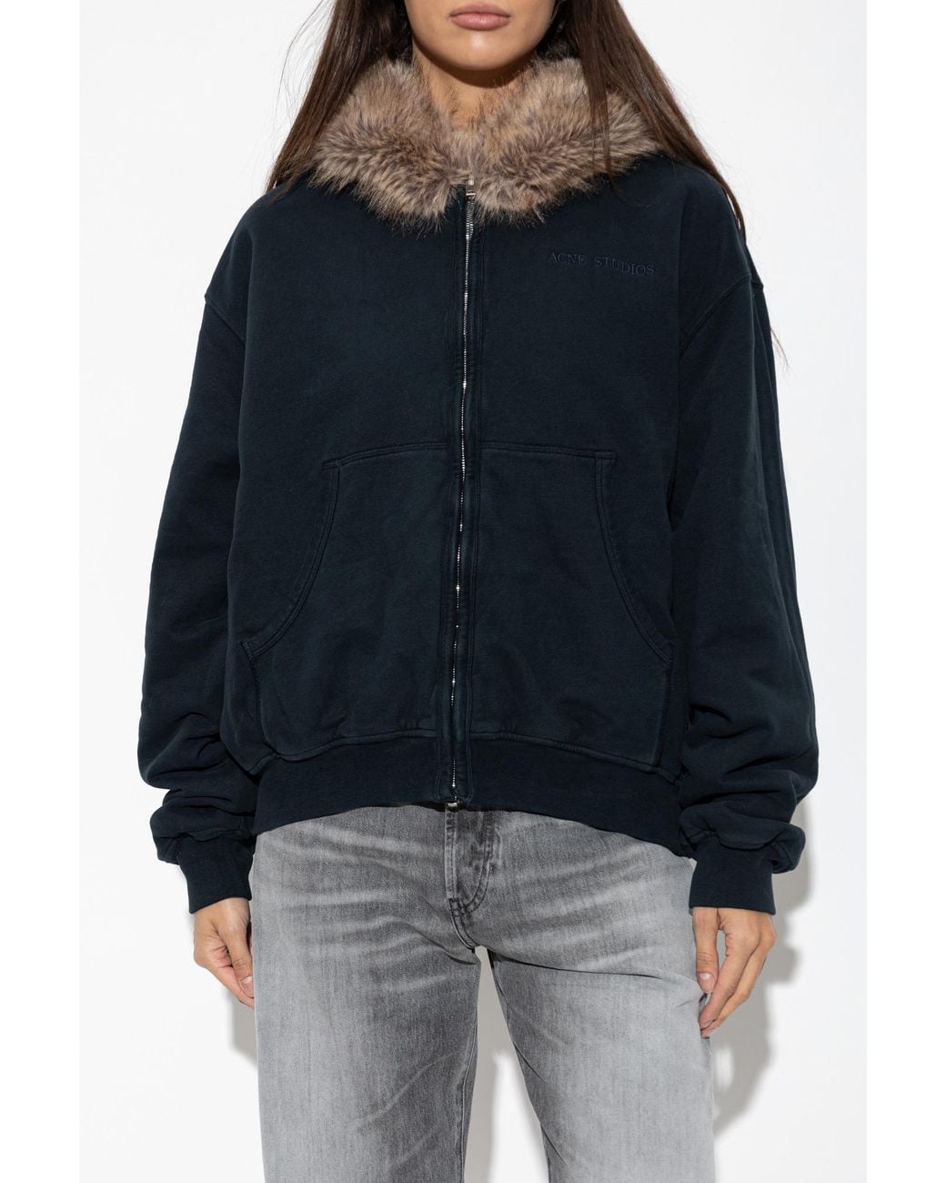 Acne Green Sweater With Faux-Fur Hood