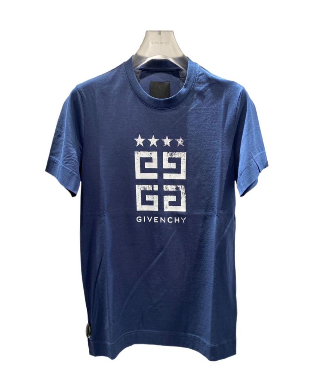 Givenchy Blue Faded 4G Logo Printed Crewneck T-Shirt for men