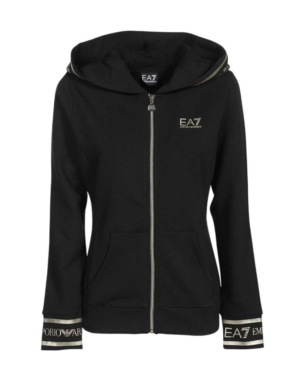 EA7 Black Hooded Zipper Casual Jacket
