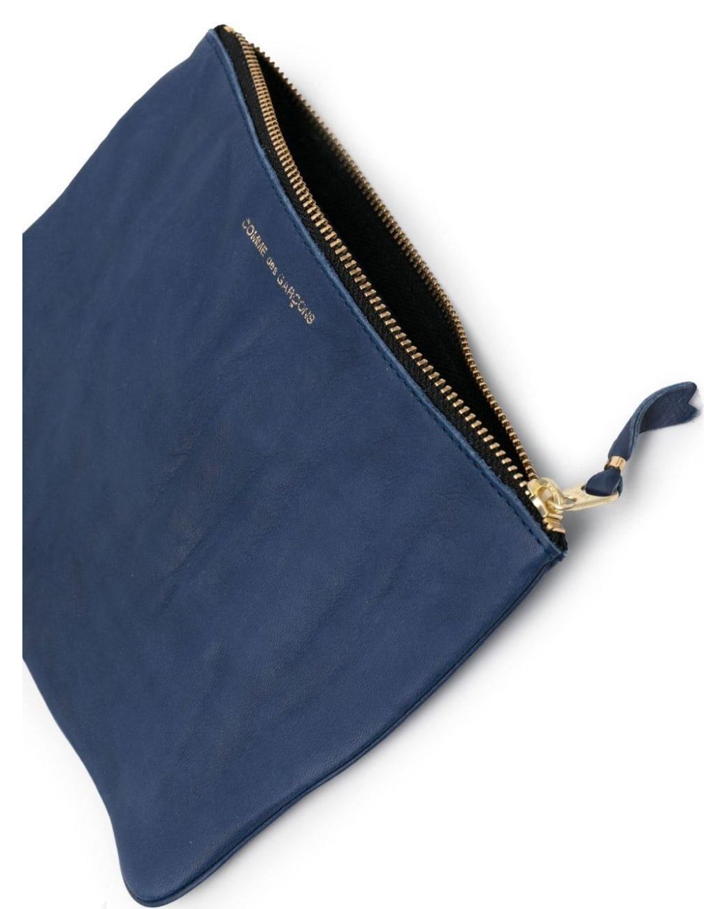 Comme des Garçons Blue Comme Des Garçons Wallet Logo Printed Zip-Up Pouch for men