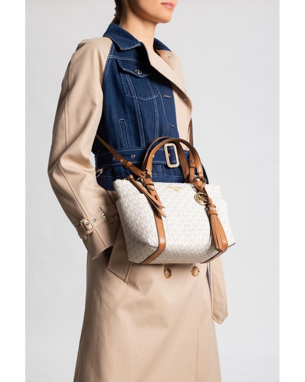 MICHAEL Michael Kors Brown Sullivan Logo Plaque Small Tote Bag