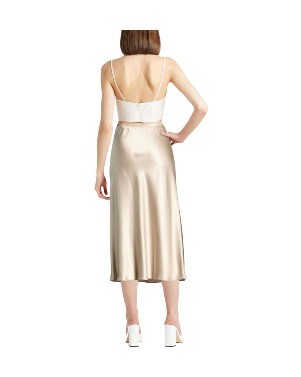 Max Mara Natural Minimalist Satin Midi Skirt