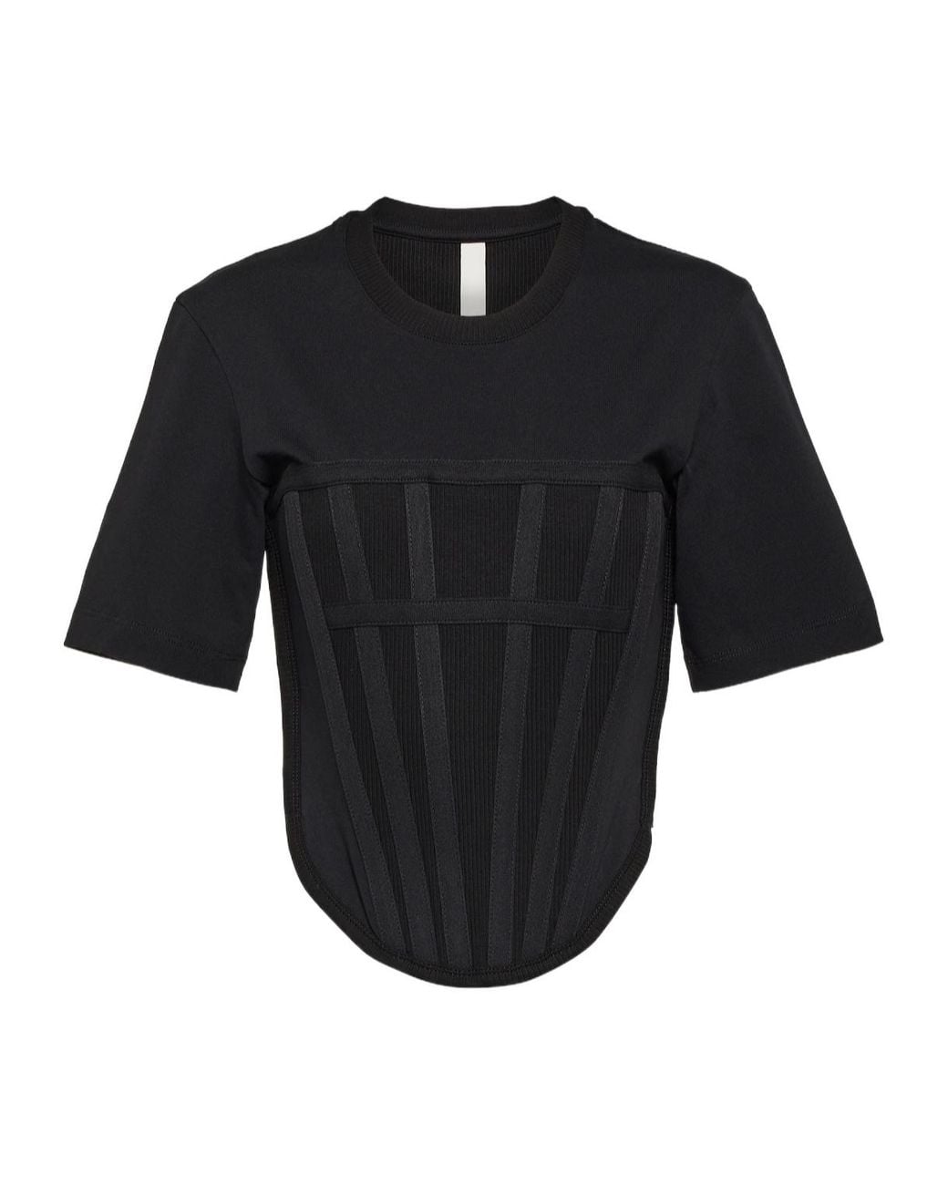 Dion Lee Black Ribbed Round-Neck T-Shirt