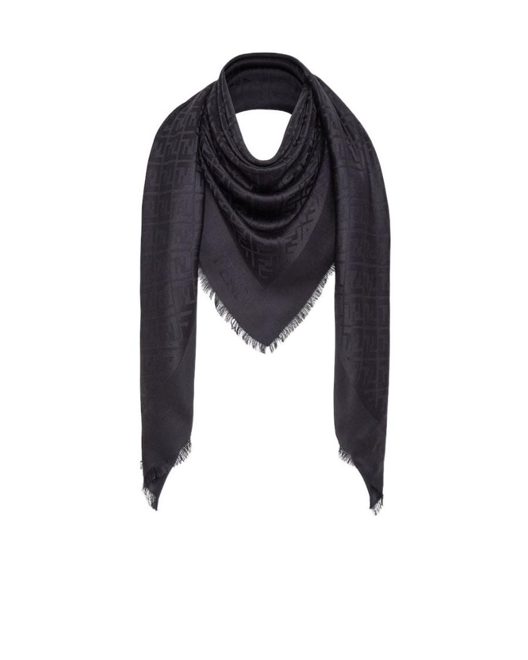 Fendi Black Ff Logo Printed Fringe Detailed Scarf