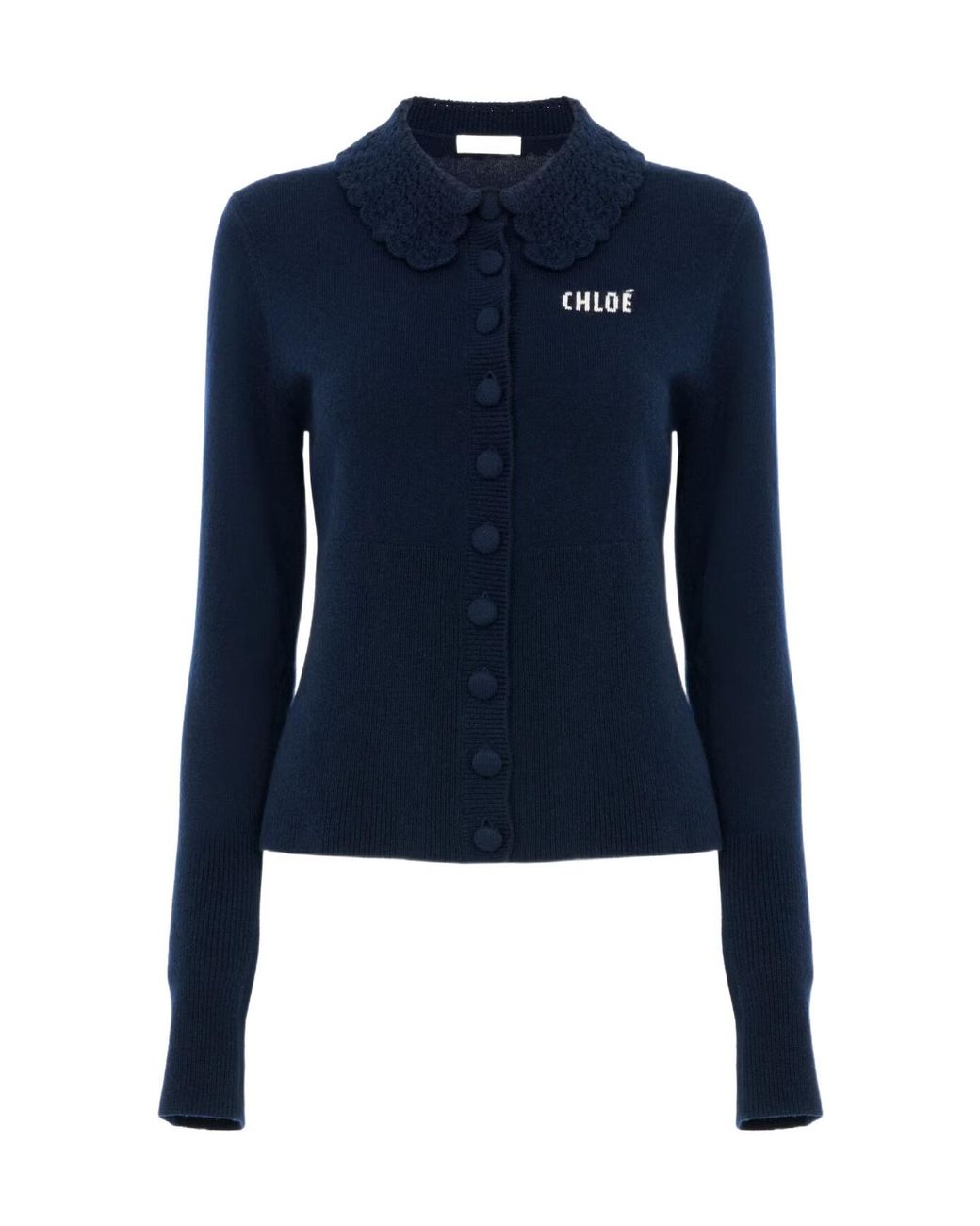 Chloé Blue Chloé Crocheted Collar Button-Up Cardigan
