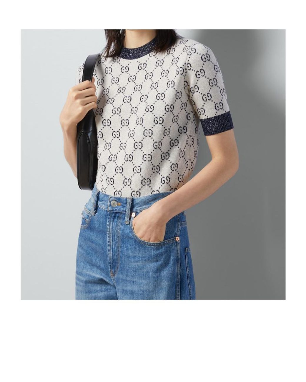 Gucci Gray Gg Lamé Jacquard Top