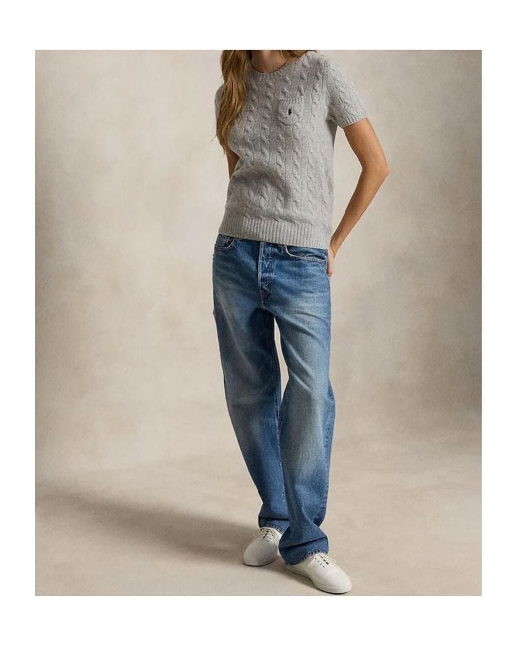 Polo Ralph Lauren Gray Cable Knit Short-Sleeved Jumper