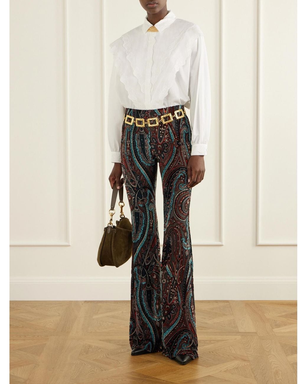 Etro Black Pattern Embellished Mesh Trousers