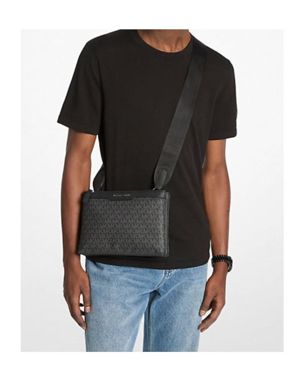 Michael Kors Black Hudson Signature Logo Crossbody Bag for men