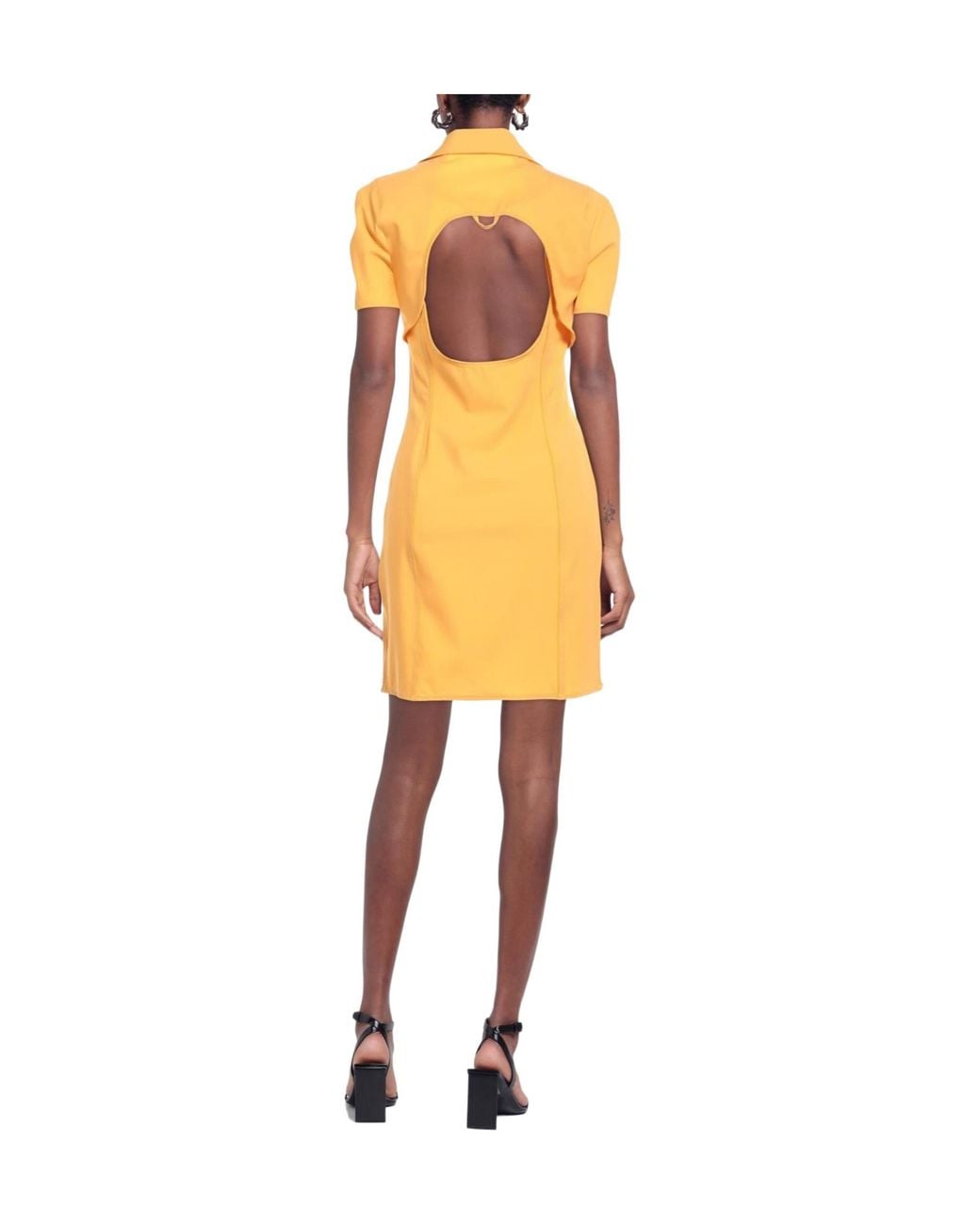Jacquemus Yellow Solid-Color Wool Short-Sleeve Dress