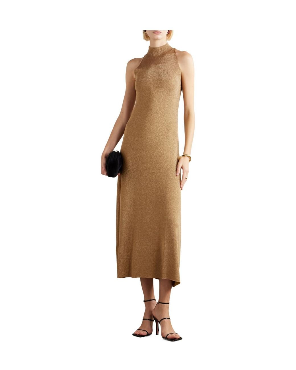 Altuzarra Natural Mitzi Metallic Knitted Turtleneck Midi Dress