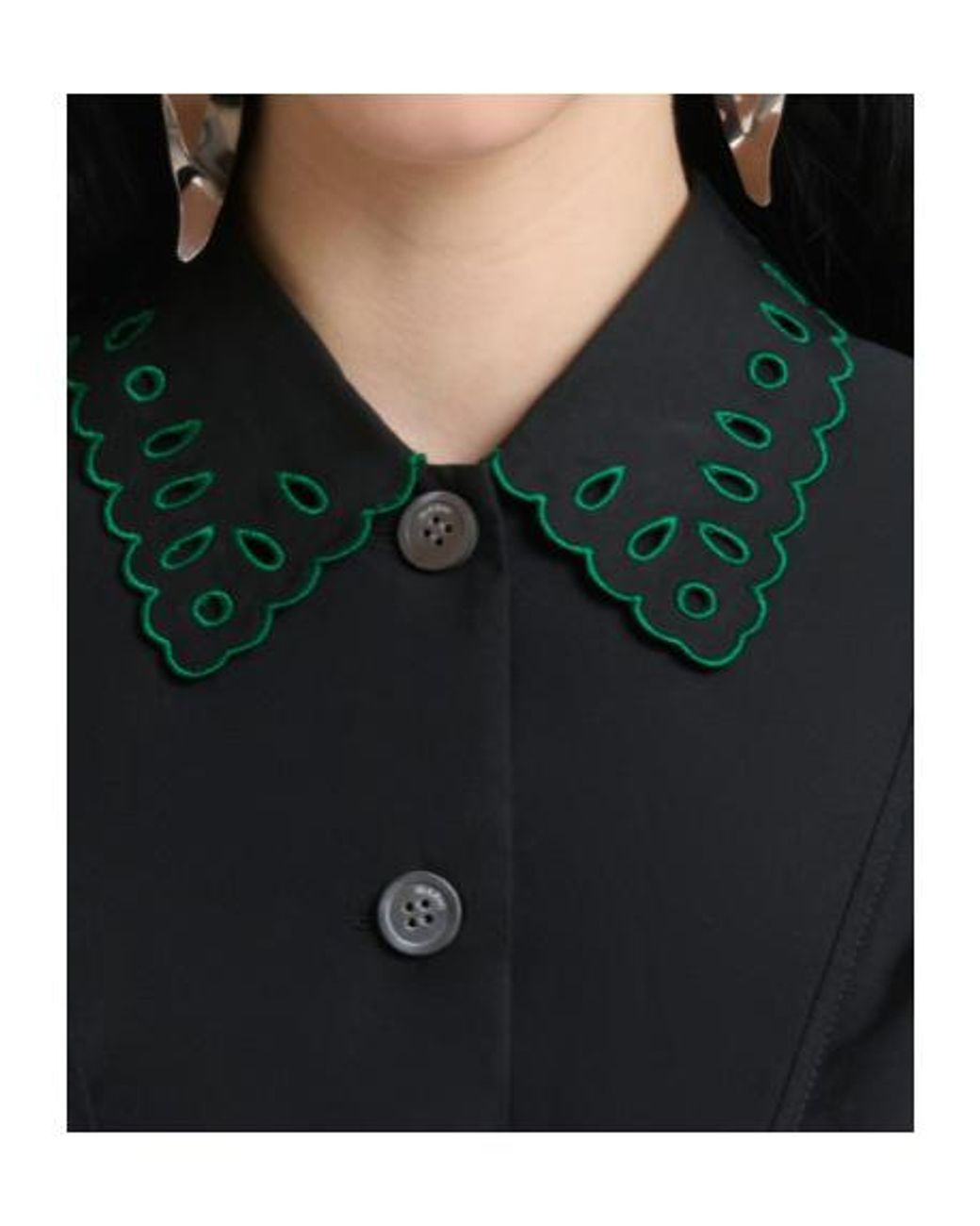 Marni Blue Poplin Half-Button Shirt With Broderie Anglaise