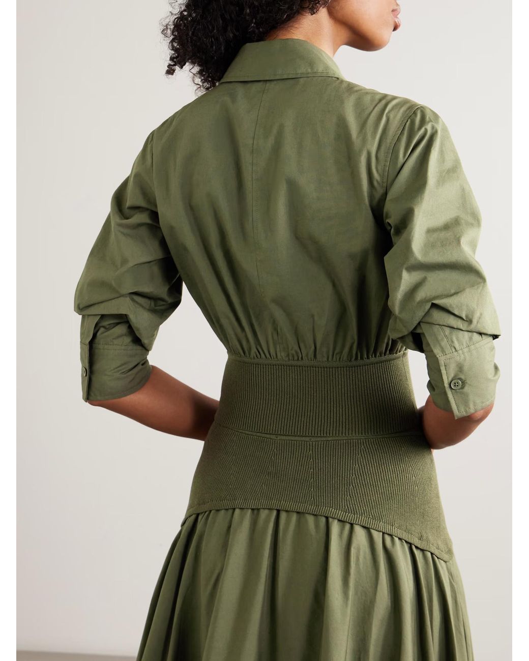 Jonathan Simkhai Green Gathered-Sleeve Cropped Shirt