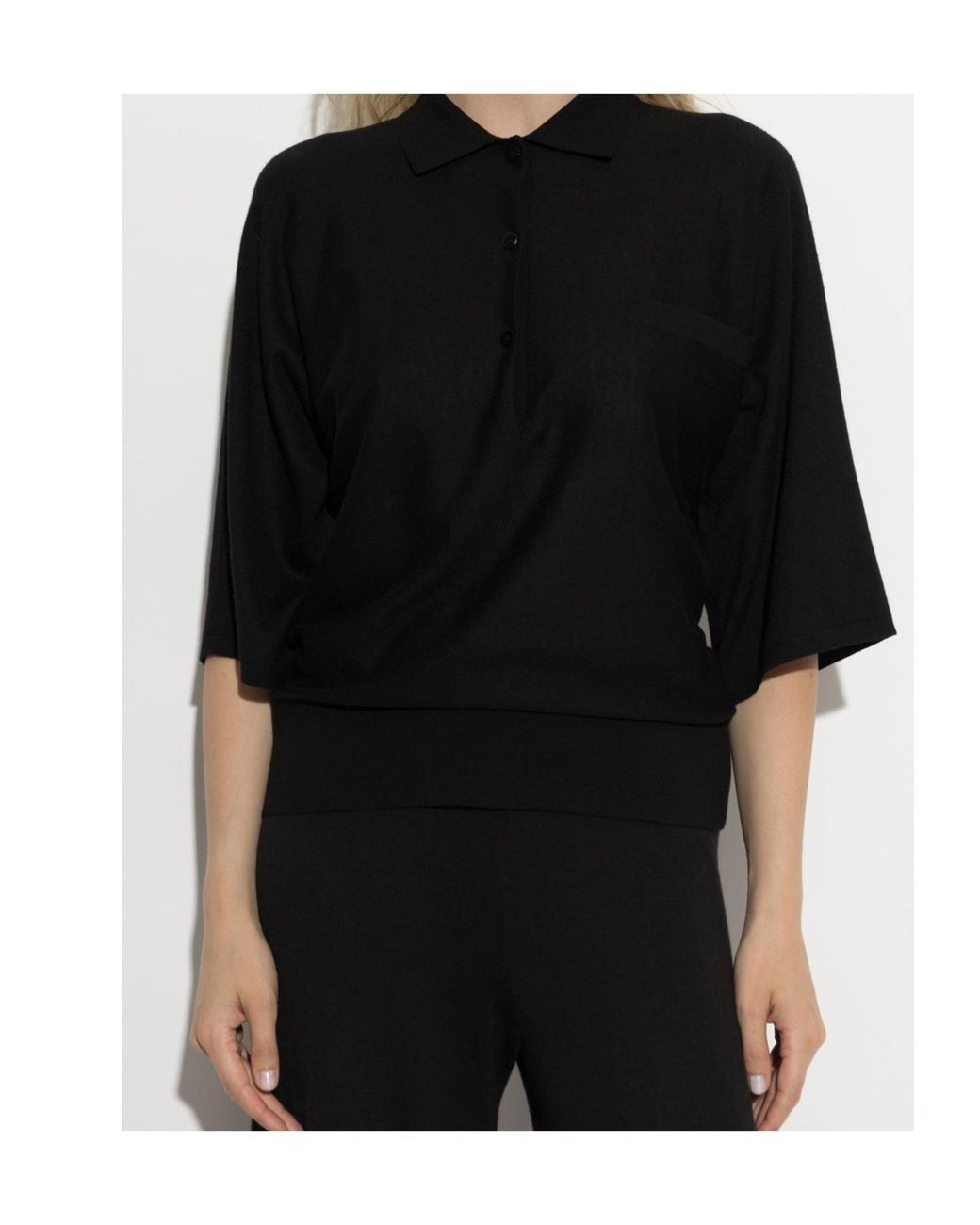 Lisa Yang Black Norie Polo Knitted Top