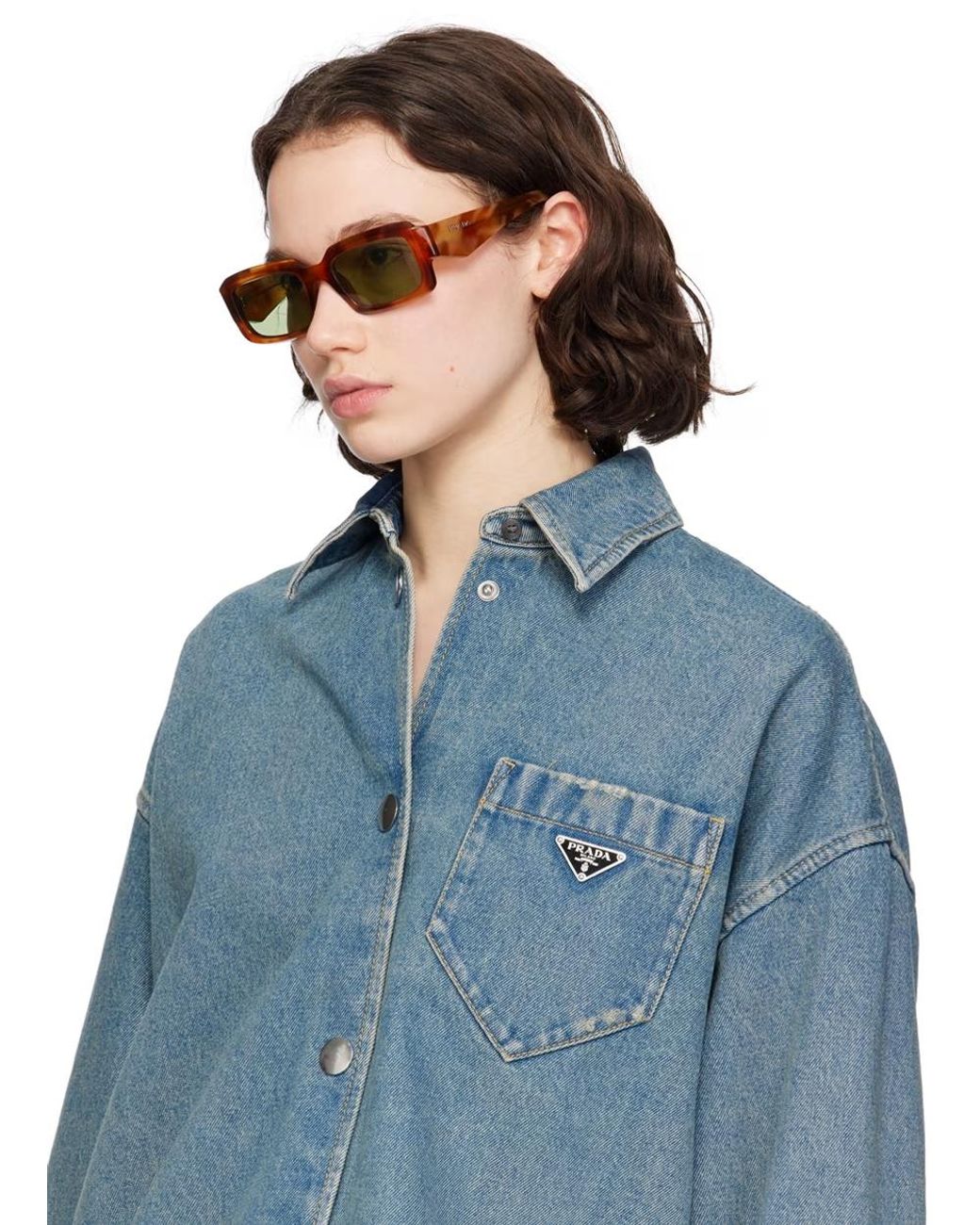 Prada Metallic Rectangular Full-Frame Sunglasses