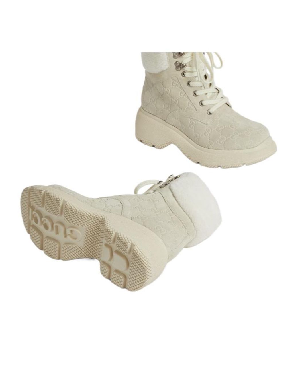 Gucci Natural Lace-Up Ankle Boots