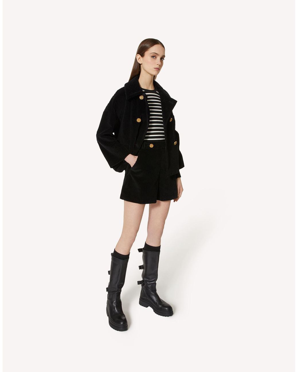 RED Valentino Black High Waist Corduroy Shorts