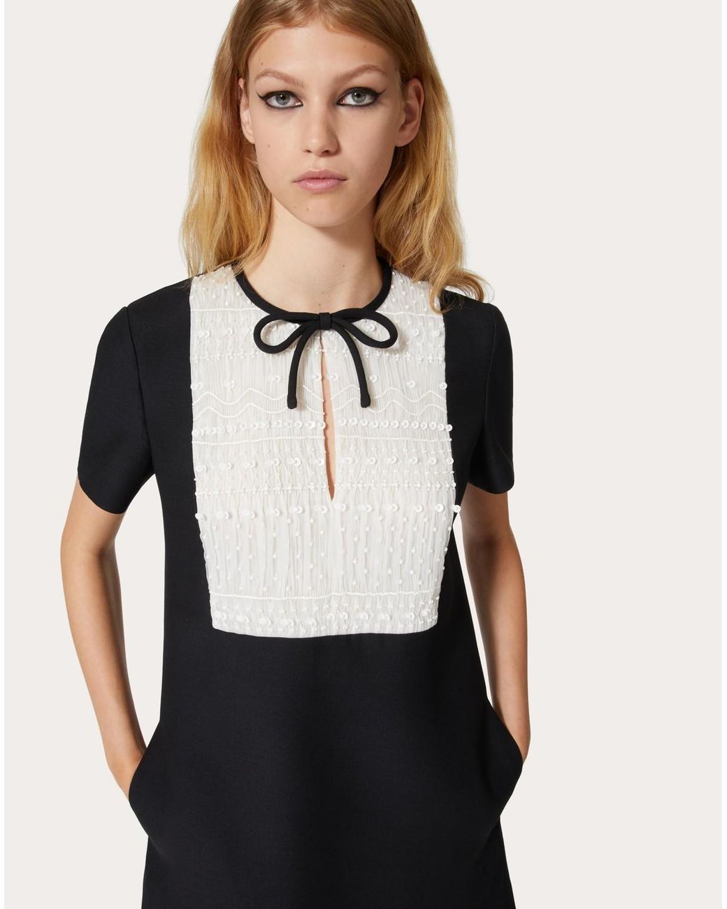 Valentino Black Embroidered Crepe Couture Short Dress