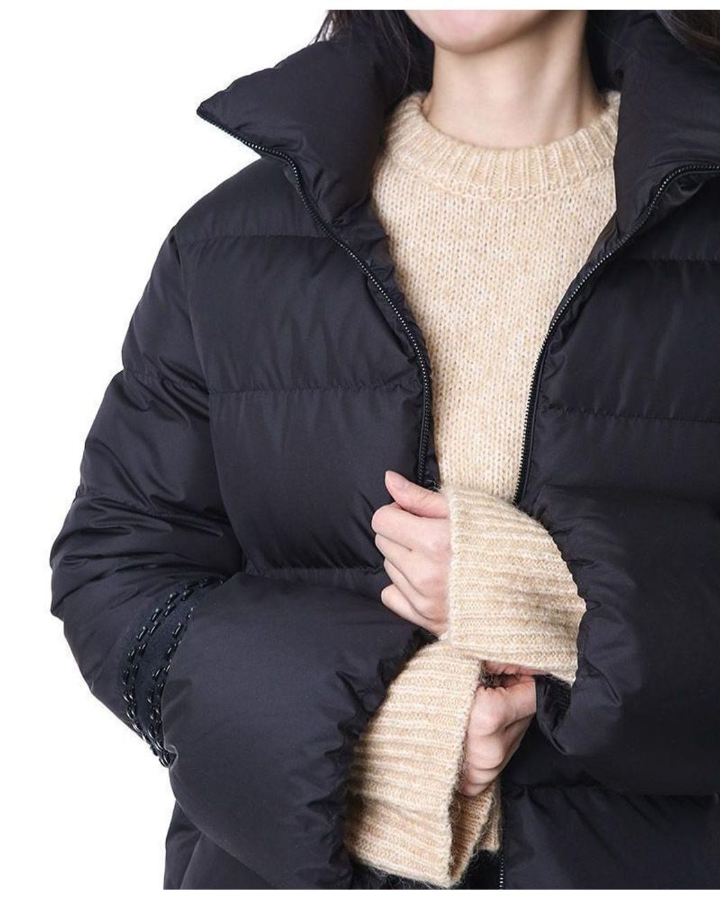 Moncler Black Long Down Jacket With Logo Patch