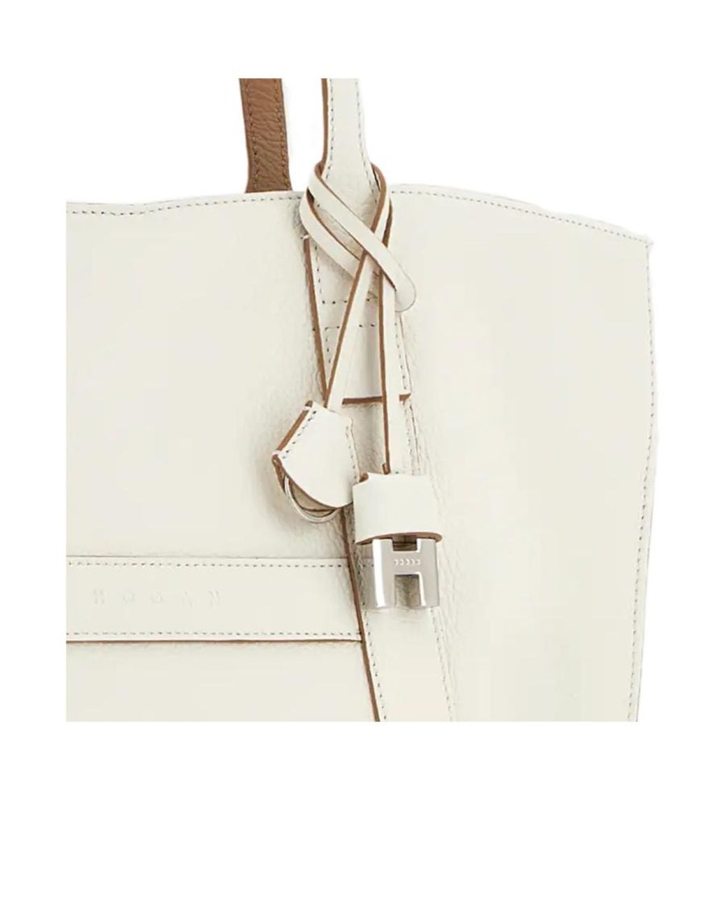 Hogan White Hanging Accent Script Top Handle Bag