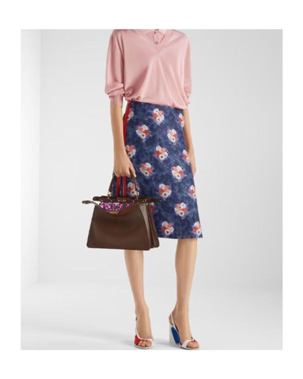 Fendi Blue Dark Organza Lace Skirt