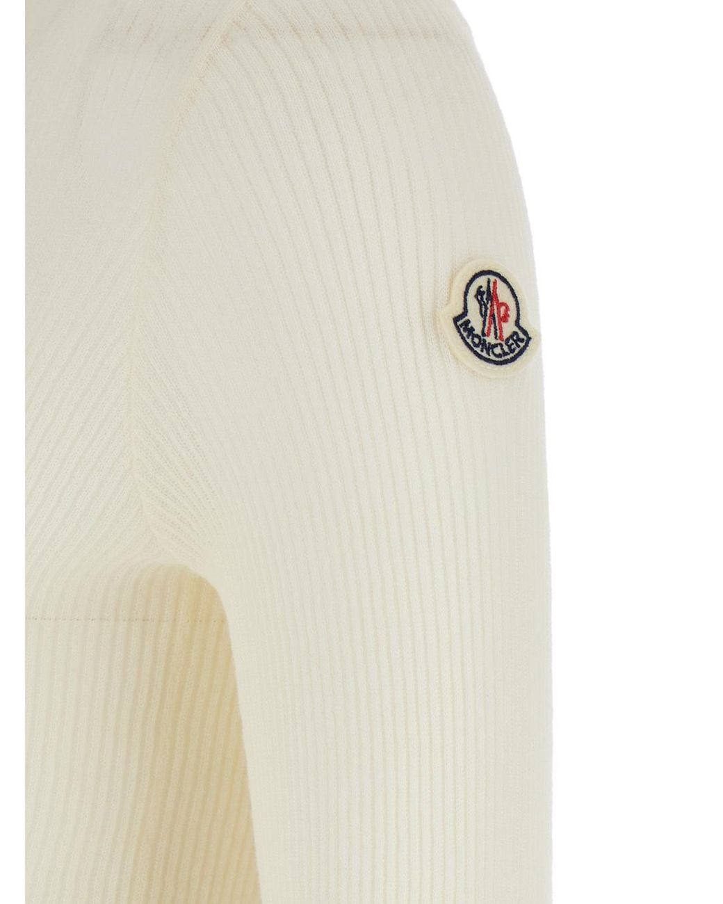 Moncler Natural Long-Sleeved Fine Ribbed Polo Top