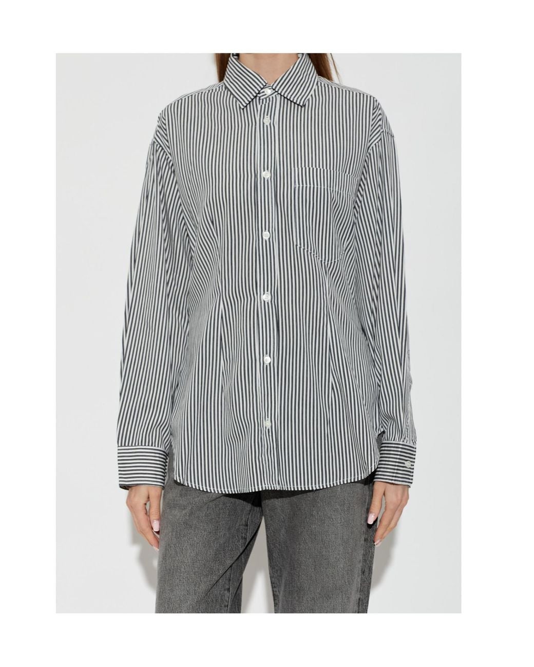 Agolde Gray Cinch Striped Button-Up Shirt