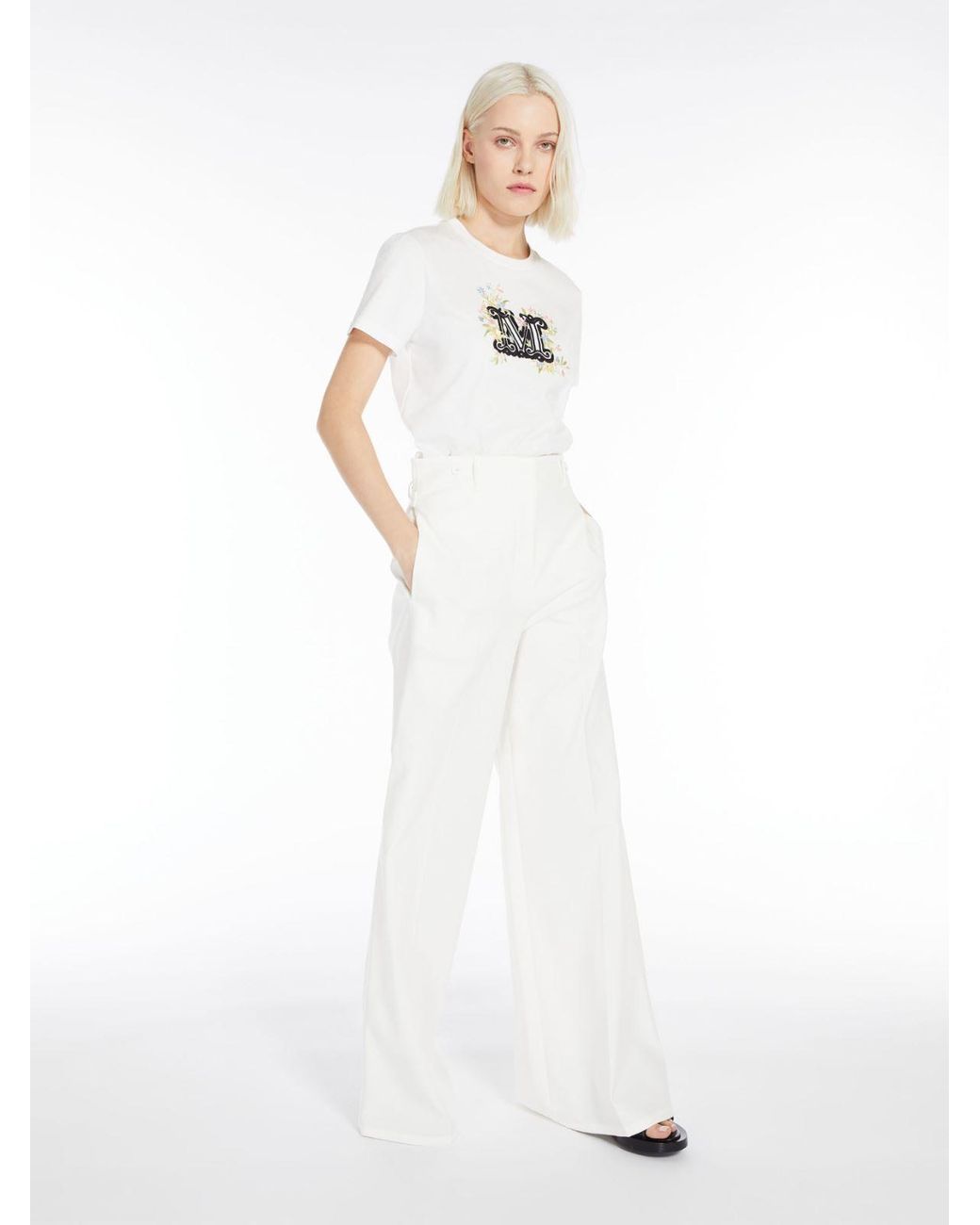 Max Mara White Logo Embroidered T-Shirt
