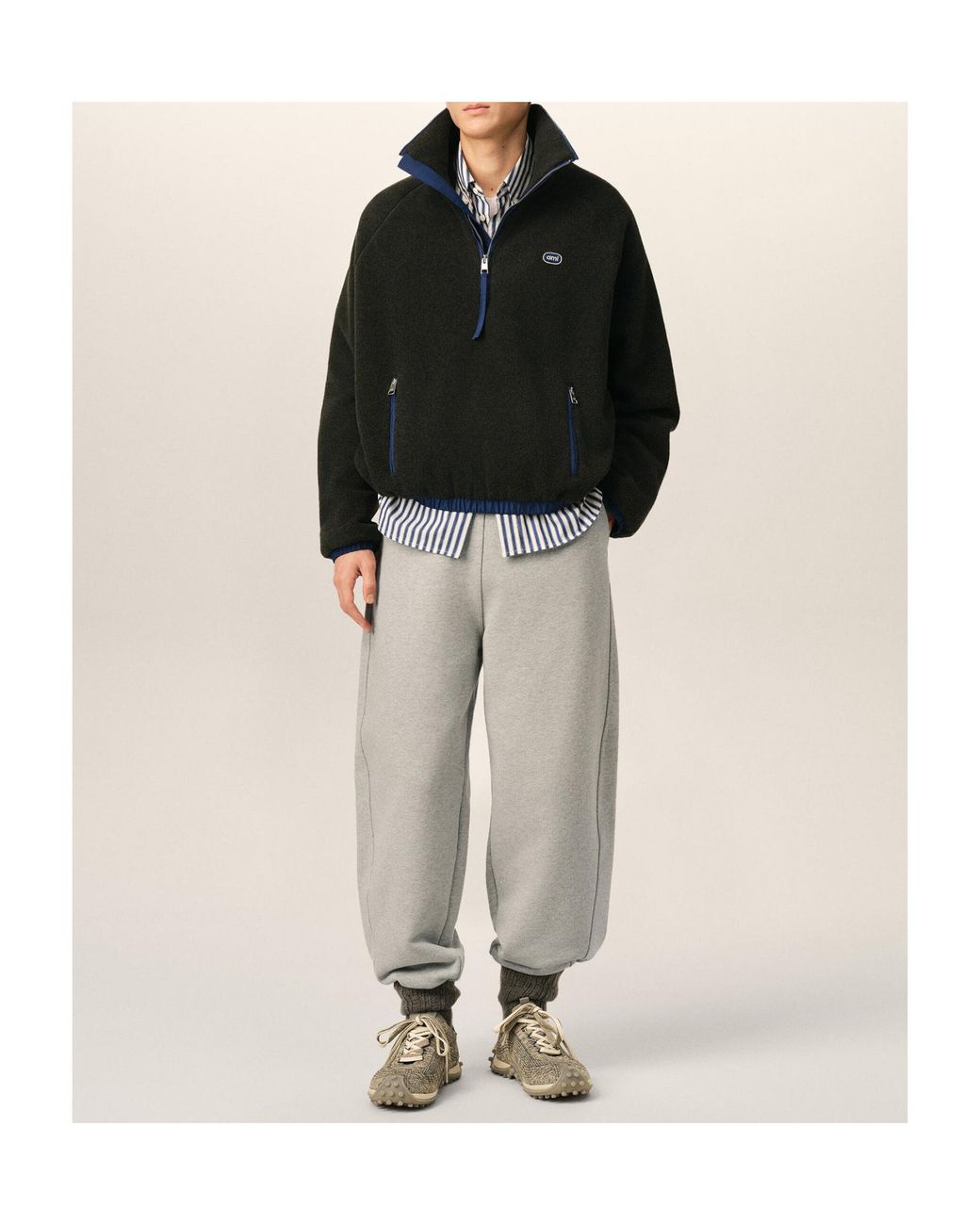 AMI Gray Logo Detailed Drawstring Track Pants for men