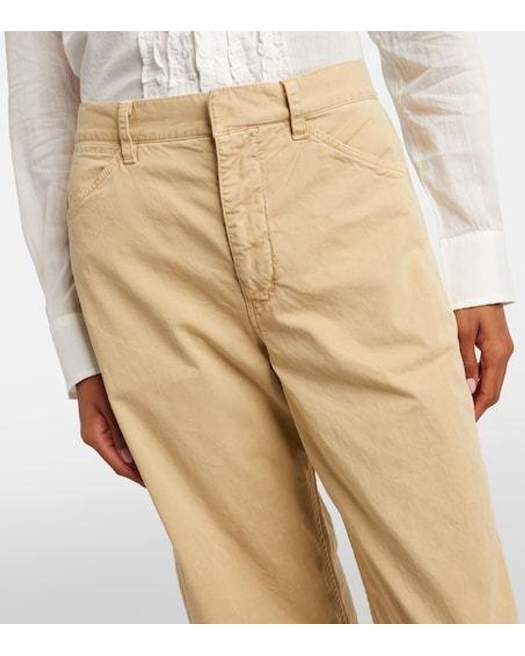 Nili Lotan Natural Tribeca Cotton Twill Barrel-Leg Pants