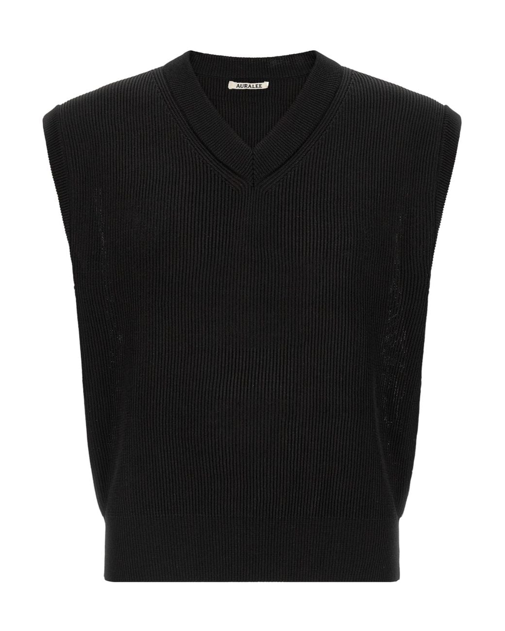 Auralee Black Ribbed-Knit V-Neck Vest for men