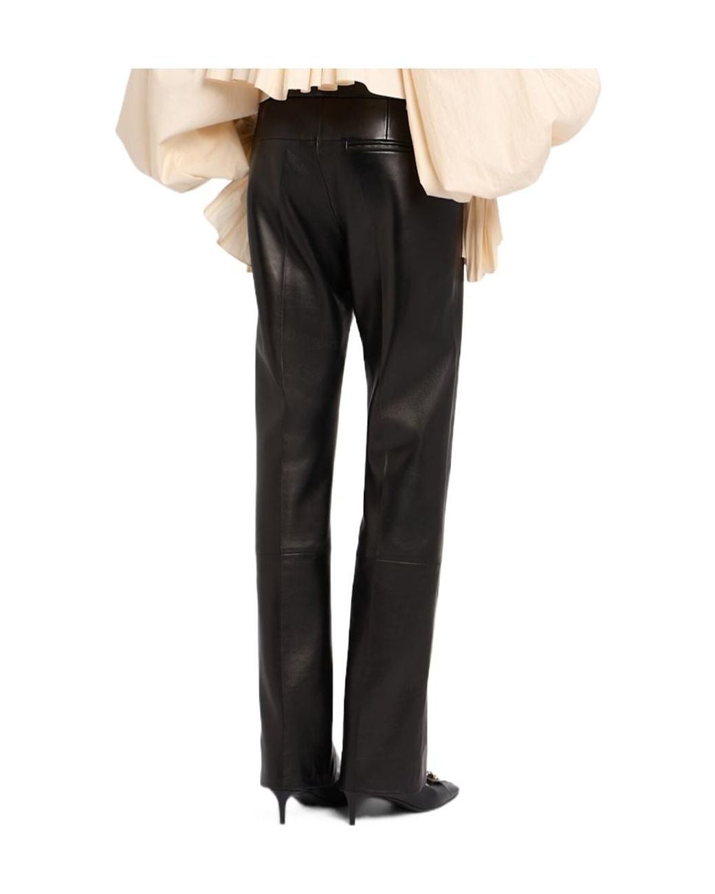 Khaite Black Miles Straight Leg Leather Pants