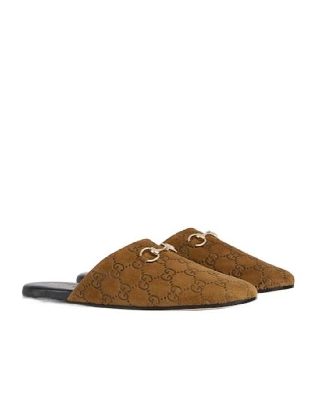 Gucci Brown Horsebit Monogrammed Mules