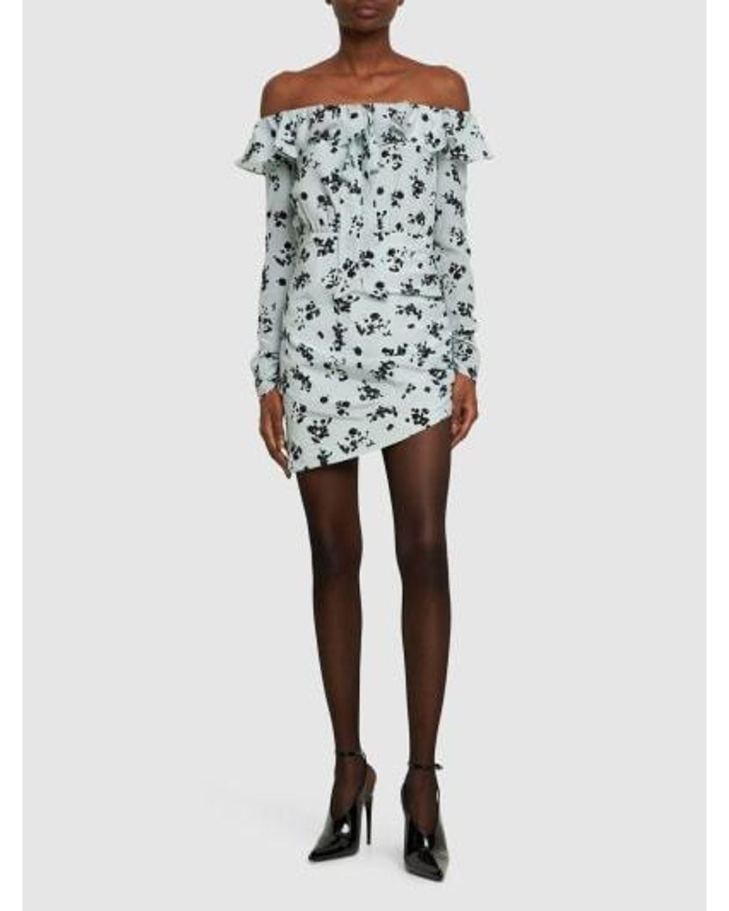 Alessandra Rich Multicolor Off-Shoulder Long-Sleeve Dress