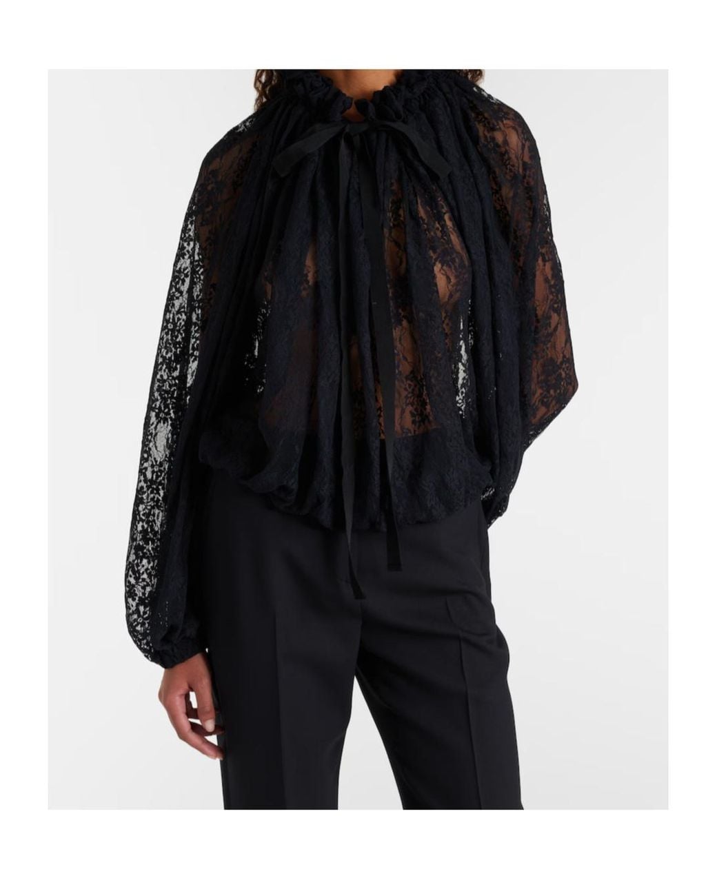 Patou Black Lace Long-Sleeved Blouse